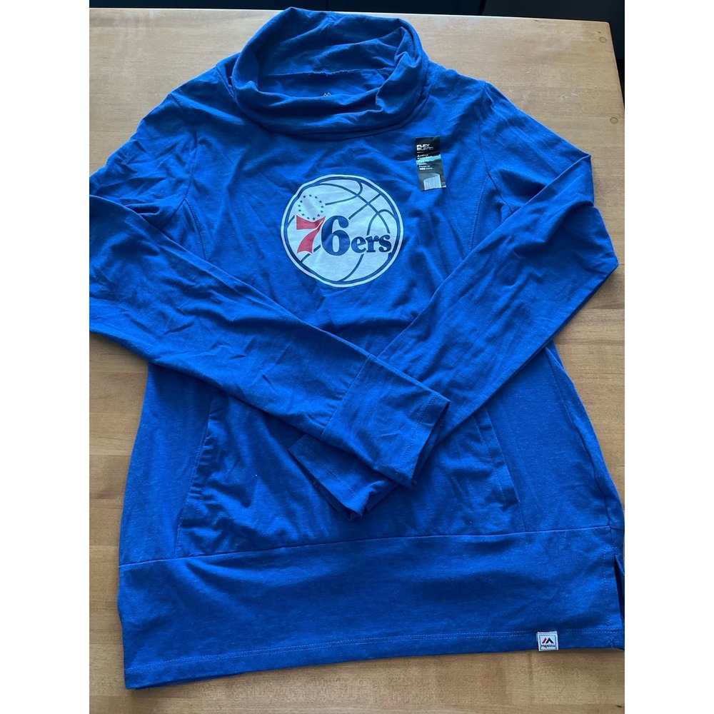 NWOT Philadelphia 76ers Cowl Neck‎ Long Sleeve Shirt Blue Women's Size Large